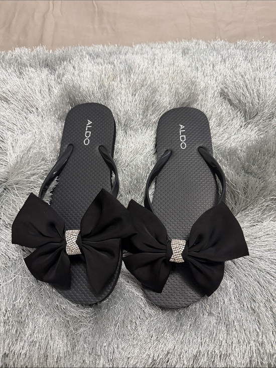 Aldo Shoes - Aldo Black Bow Rhinestone-Accent Flip Flops